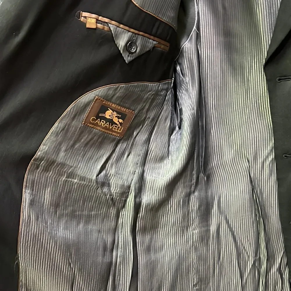 Caravelli Men’s 40R Black w Stripes 3-button Sports Coat Jacket Blazer